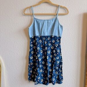 Vintage Fore Warned Floral Print Denim Dress